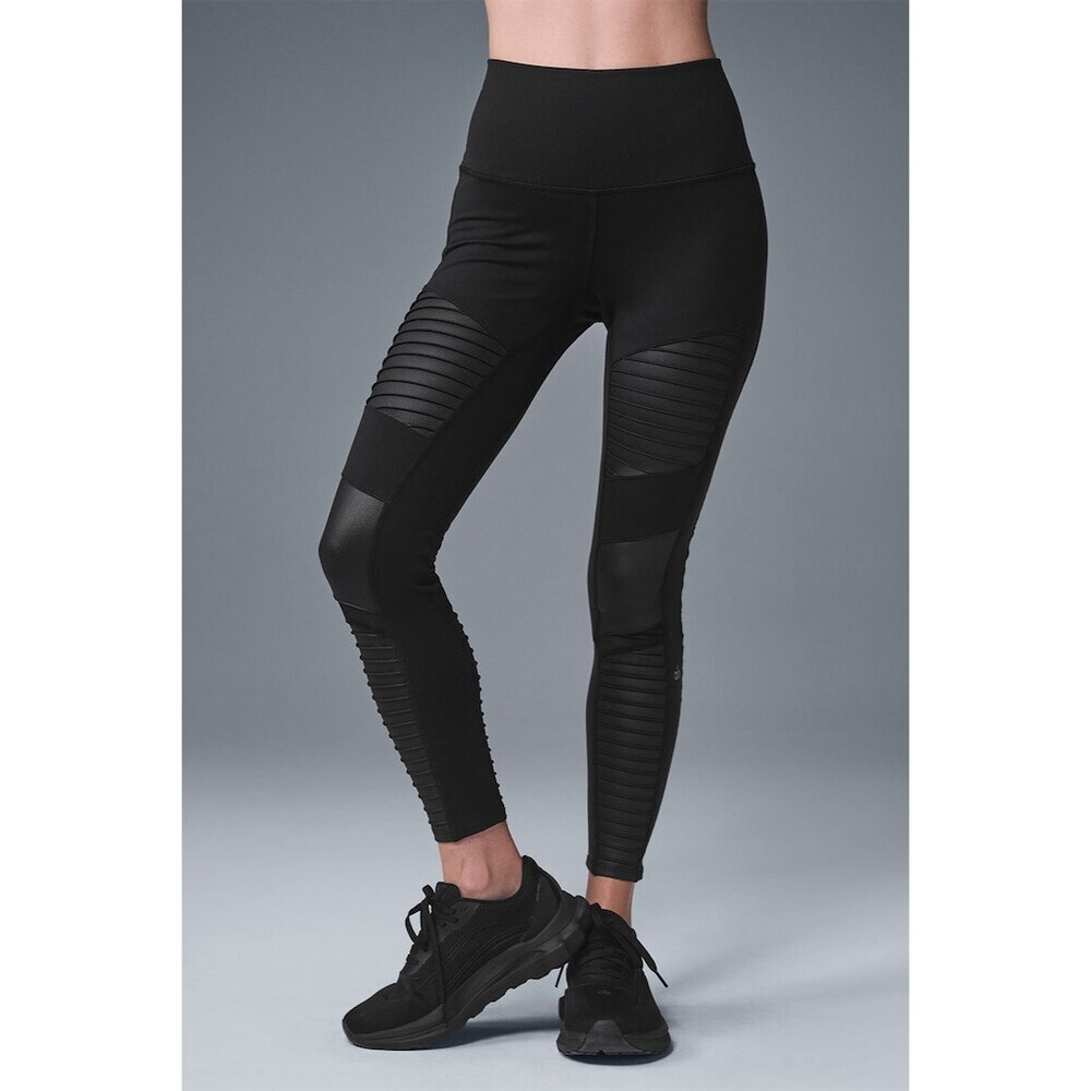 Alo Yoga Moto Leggings Womens Size S Black Airbrush 7/8 High-Waist Moto - Picture 2 of 8